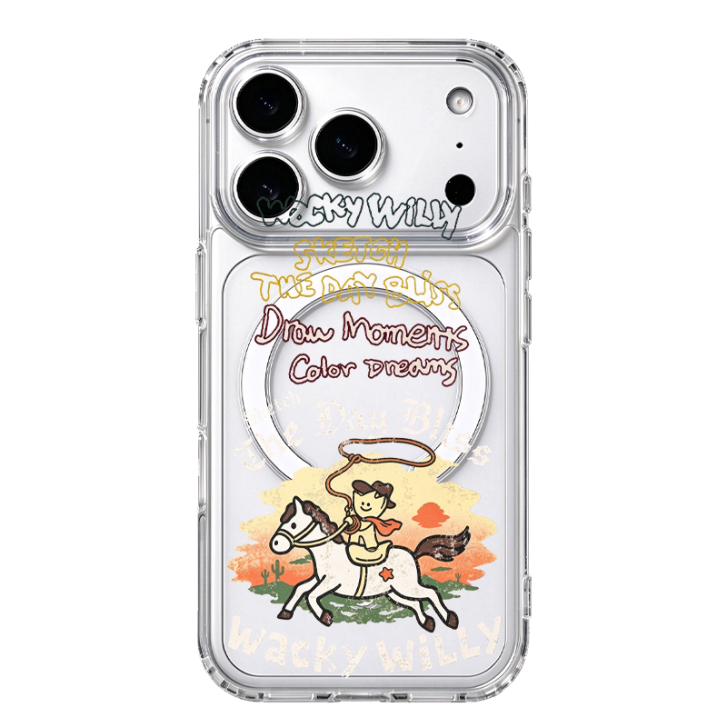 适用于苹果18promax精孔Make it Wacky新品手机壳16EMagsafe全包15Pro亚克力14Pro线条WiLLy骑乘主题KIKY