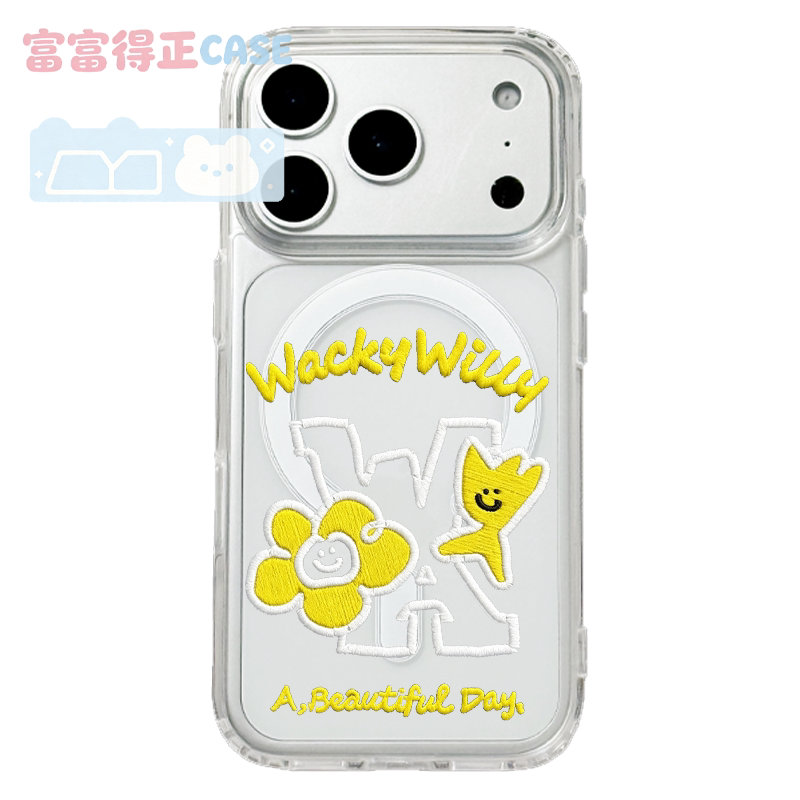 适用于苹果18promax三星联名Make it Wacky新品手机壳16EMagsafe弱磁吸15Pro亚克力14Pro日系刺绣风威利