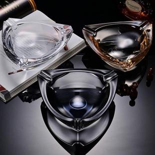 办公室感轻奢摆件客厅高级水晶创意灰烟灰缸烟缸玻璃防飞家用