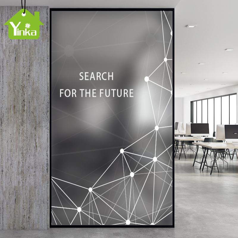 办公室过道装饰透明贴纸简约线条白色无胶磨砂隔断静电玻璃门贴膜