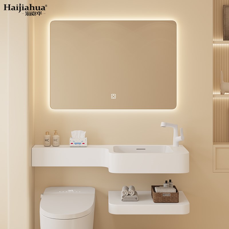 酒店风人造石一体台盆卫生间洗漱台D小户型洗手盆定制洗手台冼脸