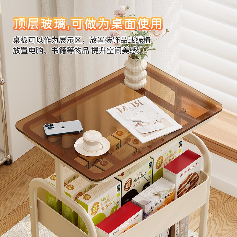 可移动中古风小推车沙发边几复古置物架茶M几桌子客厅零食床头边