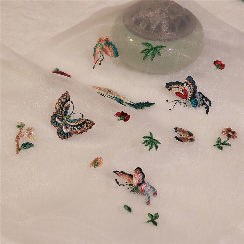 金朔浮灯【源二创花蝴蝶图】扇形口金包DIY材料刺绣件手工制