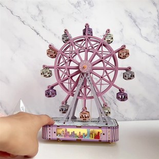 音乐盒diy手工木质小夜灯八音盒电动旋转摩天轮女孩生日礼物摆件