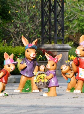 户外园林景观小品装饰兔子花盆幼儿园室外摆件卡通动物玻璃钢雕塑
