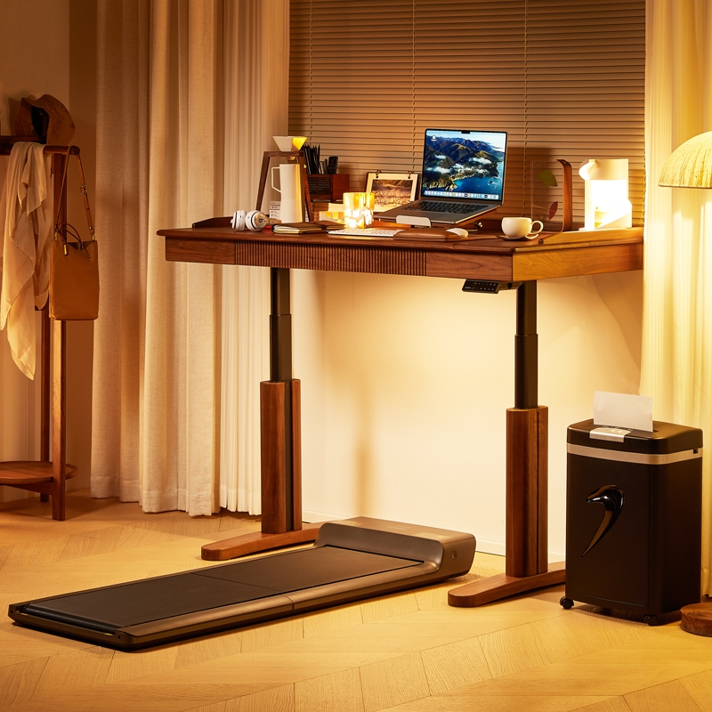 意式轻奢可升降书桌北美黑胡桃木原F木办公电脑桌家用工作台文件