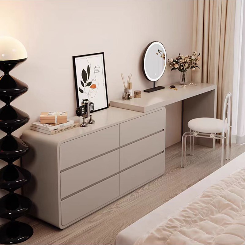 超窄30cm梳妆台一体柜卧室化妆桌床尾奶油风P收纳柜实木收纳化妆