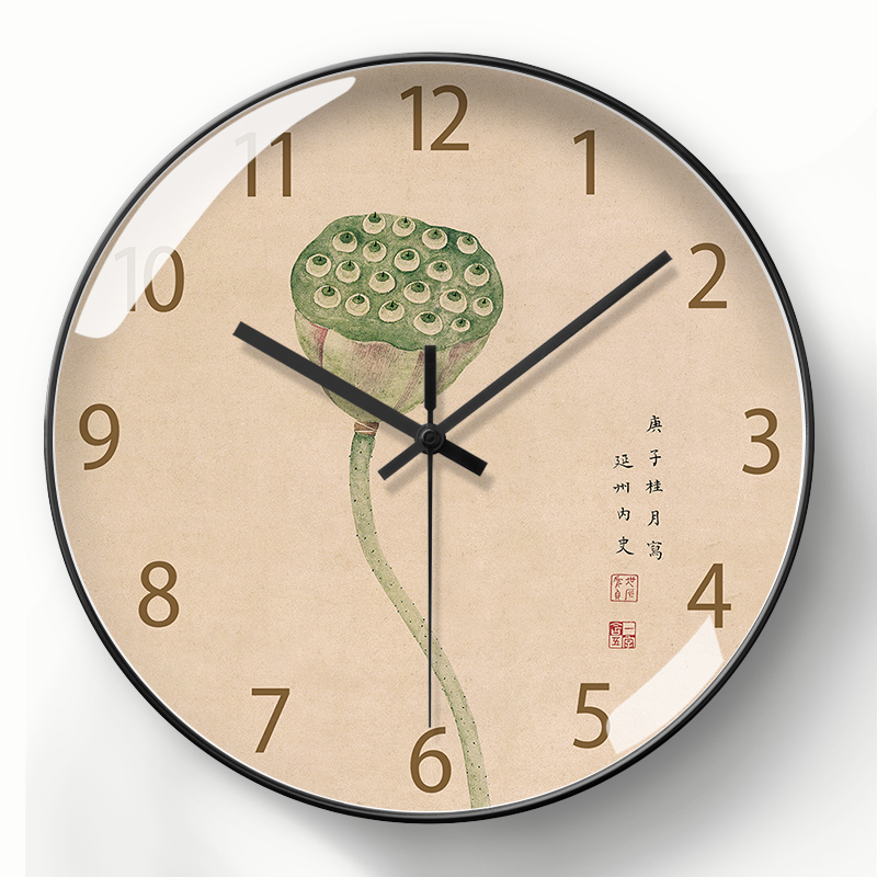 中式莲藕挂钟时尚现代钟表简约时钟E创意荷花个性客餐厅装饰电波