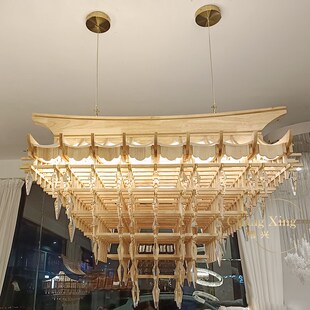 新中式客厅灯茶楼吧台灯具酒店餐厅茶室火锅店售楼部橡木房子吊灯