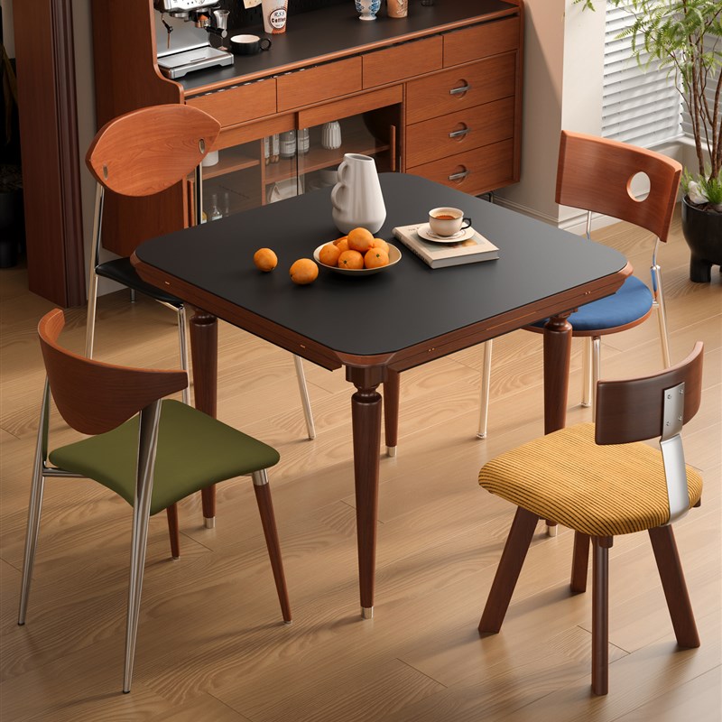 木制小咖a啡实木板岩可伸缩方形餐桌可变圆形八角形方形和圆形两