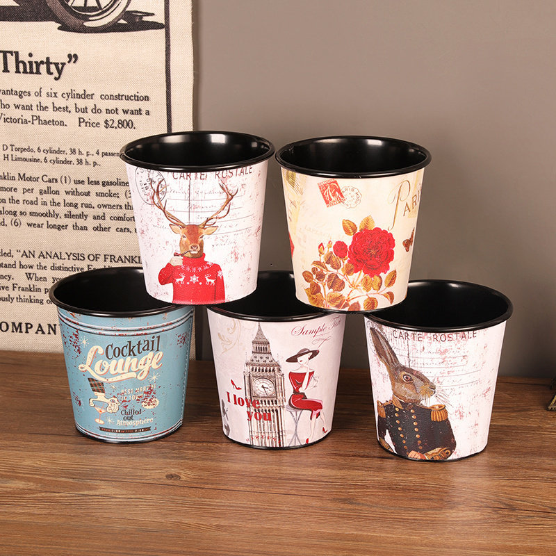 创意桌面垃圾桶无盖家用餐桌茶几小号可爱铁艺小桶桌上废纸篓定制