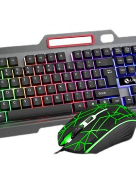 力美T19金属发光机械手感键盘鼠标套装 白色K19台式有线电脑键鼠