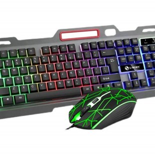 力美T19金属发光机械手感键盘鼠标套装 白色K19台式有线电脑键鼠