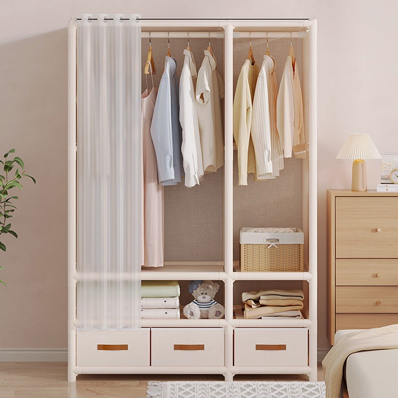 衣柜家用卧室出租房用小r户型组装防尘挂衣架简易布衣柜衣橱收纳