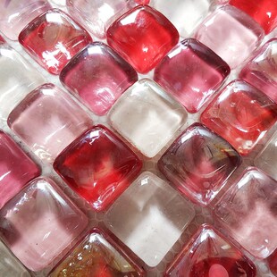 六角粉色琉璃水晶玻璃马赛克客厅背景墙卫生间墙贴吧台砖扇形装饰