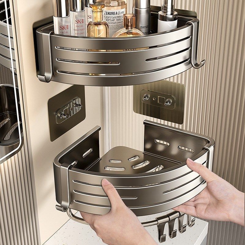 浴室置物架免打孔卫生间三角淋浴房厕所收纳壁挂式洗手间墙上架子