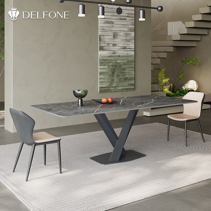 德利丰岩板不锈钢餐桌小户型家用饭2024新款意式轻W奢简约餐桌椅