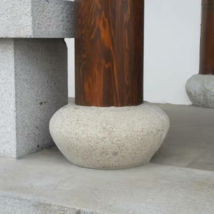 石柱墩木柱底座中式户外庭院石雕石材墩子定制柱基V石顶柱空心石