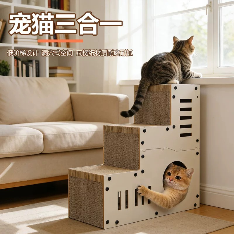 日本MIAOGU猫抓板猫窝爬架一体多功能瓦楞纸磨爪板猫咪宠物用品