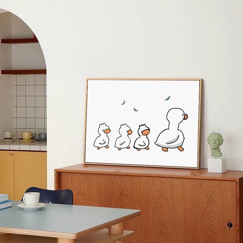 小黄鸭可a爱卡通鹅鸡动物橙色装饰画治愈系挂画床头柜摆画餐厅壁图片