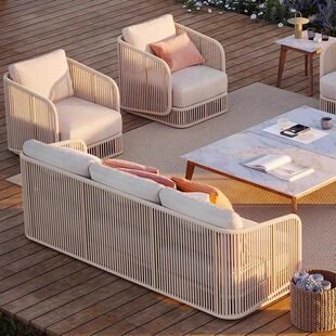 户外沙发庭院楼盘小区别墅架空层露台北欧室外藤编桌椅家具组合