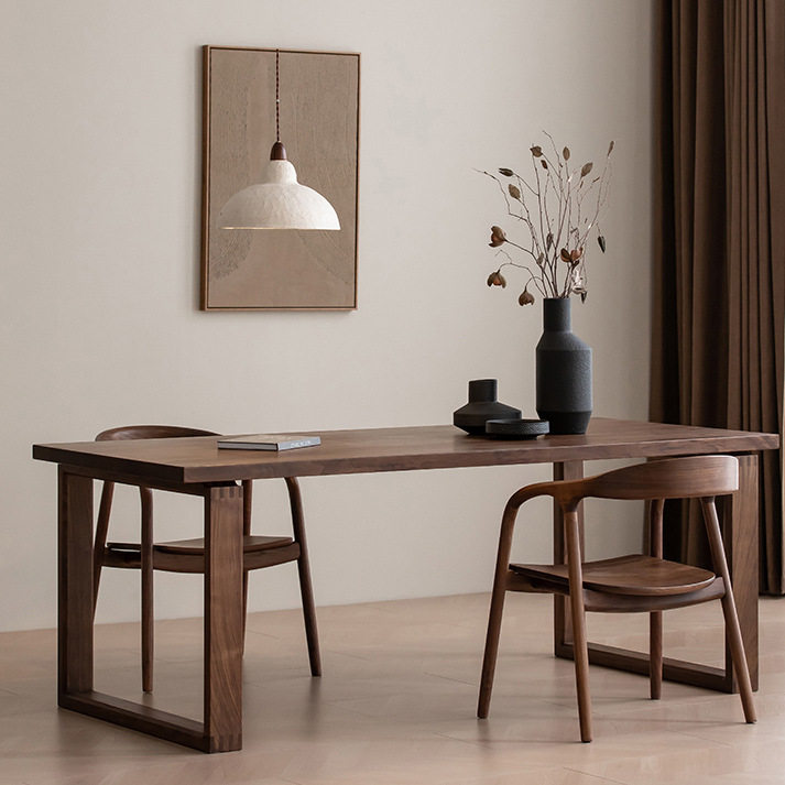 黑胡桃木餐桌北欧简约原木大板桌现代中式莫比恩全实木茶桌洽谈桌