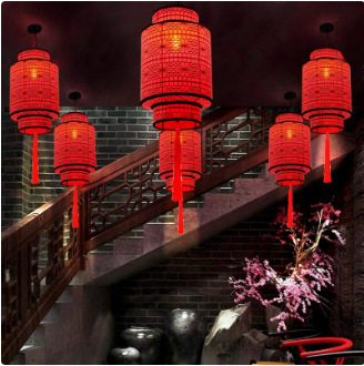 火锅店吊顶红色装饰灯笼仿古饭店大厅羊皮吊灯江湖菜餐馆中式灯具