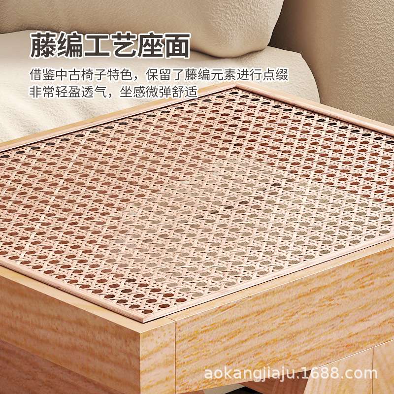 入户换鞋凳门口家用昌迪加尔实木藤编长条凳中古设计师款高端凳子