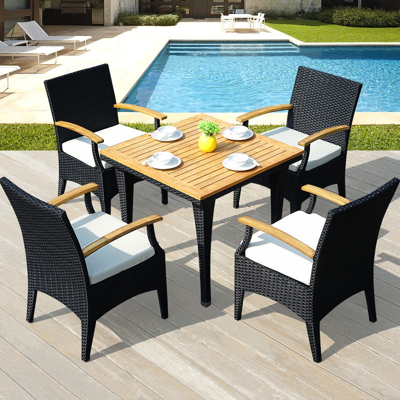 户外桌椅组合七件套 PE仿藤编织餐桌椅 庭院花园阳台室内休闲家具
