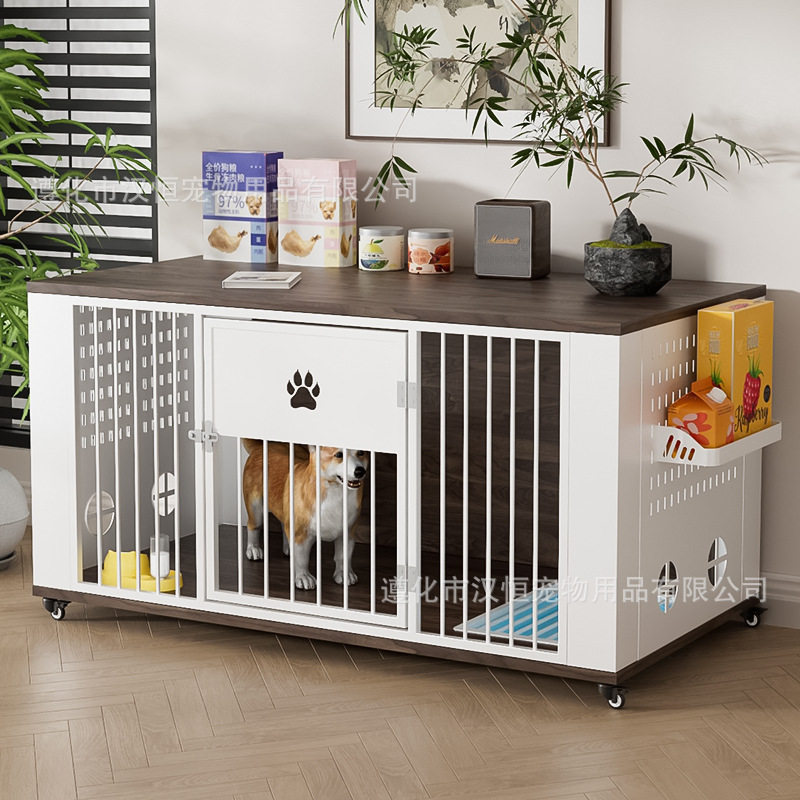 批发狗笼子大中小型犬室内带厕所边牧柯基可置物家具式木狗笼狗窝