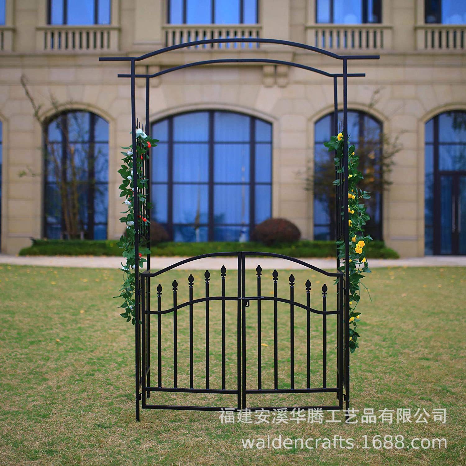 园艺欧式铁艺拱门爬藤架庭院花架铁艺拱形鲜花支架婚庆拱门装饰