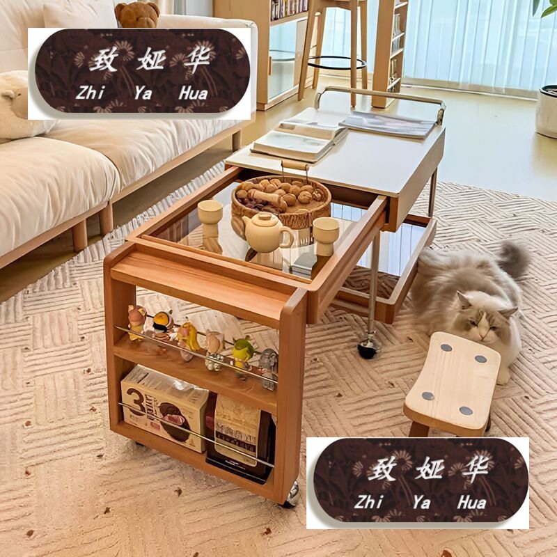 围炉煮茶实木家用小推车茶桌移动茶几日式沙发客厅伸缩小户型郊野