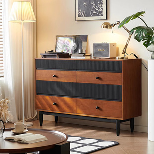 美式轻奢实木八斗柜现代简约卧室中古风双色收纳柜法式复古储物柜