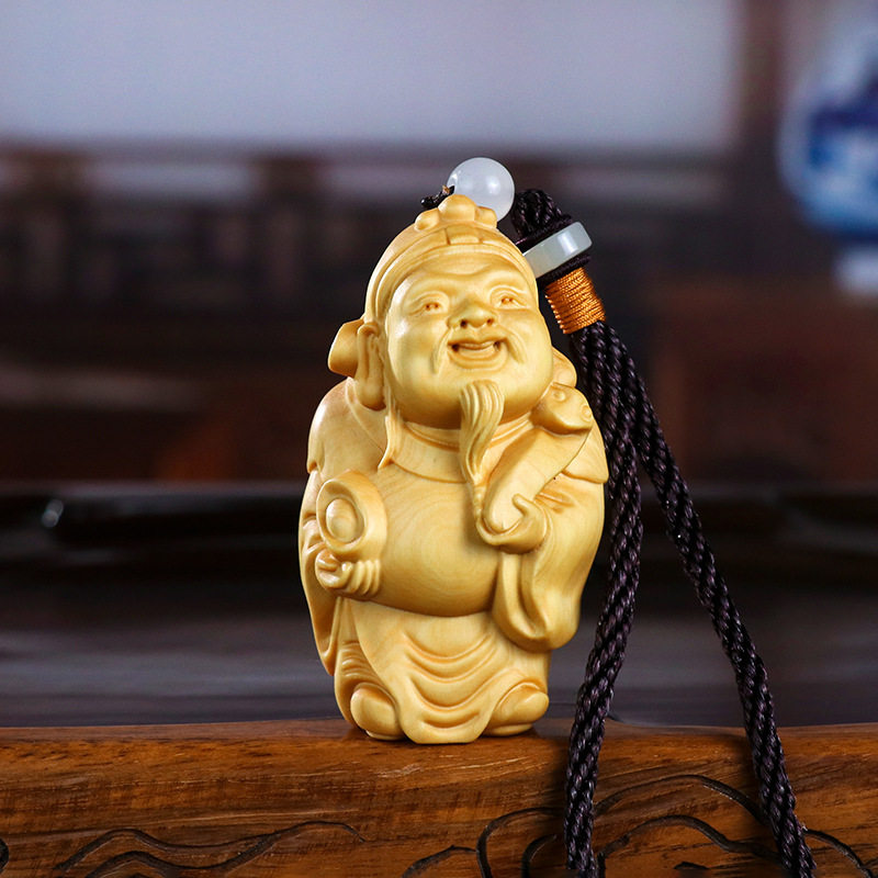 黄杨木雕手把件财神汽车挂件摆件居家装饰木质文玩把玩家居饰品