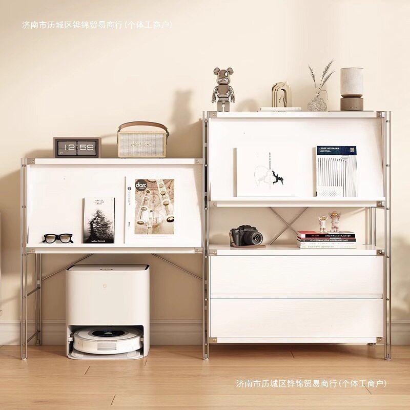2026北欧白色杂志柜翻门柜子客厅沙发边柜家用咖啡机置物架多层收