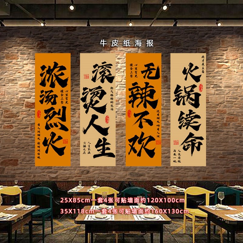 火锅店装饰e海报市井风复古牛皮纸文化墙墙画糊墙壁画787