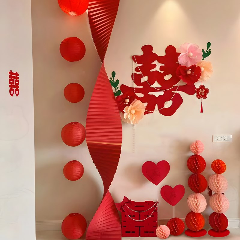 婚房装饰背景墙套装女方卧室婚礼拍照区布置晨袍拍摄X装扮简约高