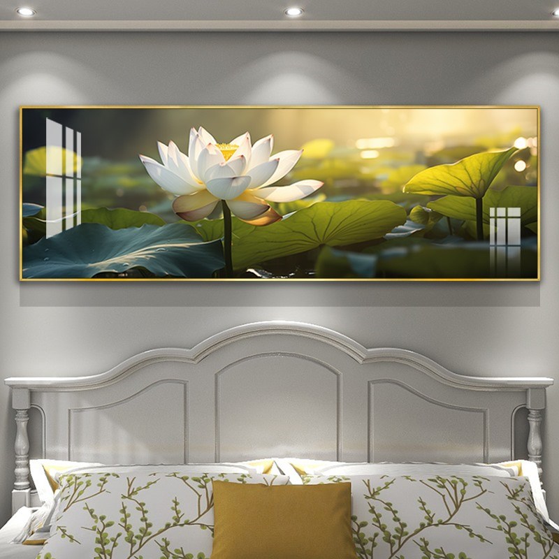 现代简约主次卧室背m景墙床头挂画新款荷花装饰画轻奢大气酒店壁图片