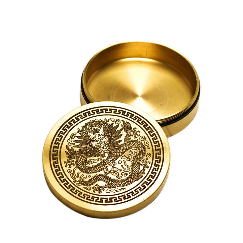 书法保湿墨盒黄铜文m房四宝雕刻圆铜墨盒学生砚台歙砚毛笔带盖书