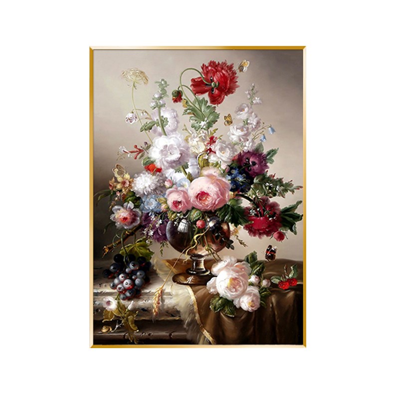 5d百花争艳高级感钻石画餐厅2025新款欧式满粘S贴钻十字绣花瓶花