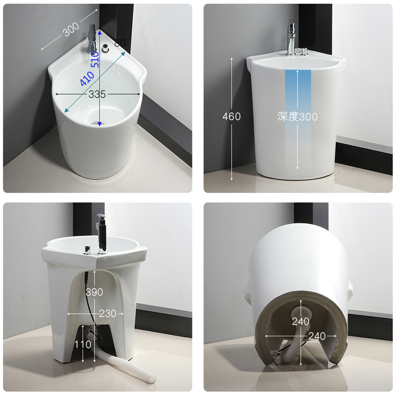 阳台拖把池厕所三角形陶瓷直角墙角洗拖把盆L地拖盆90度迷你墩布