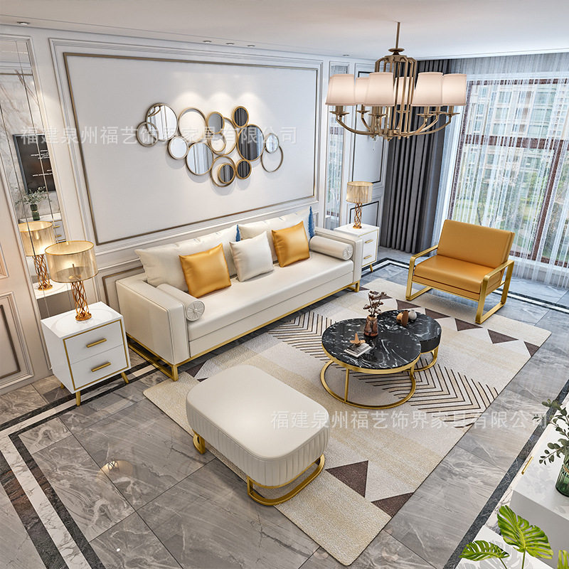 现代小户型客厅家具套装 白色烤漆电视柜方形茶几边柜沙发凳组合