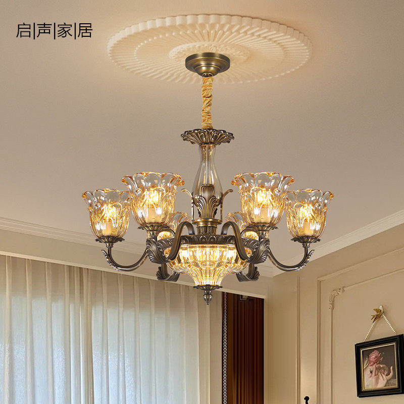 美式吊灯全铜客厅灯具欧式餐厅灯卧室灯现代简约大气复古灯具直销