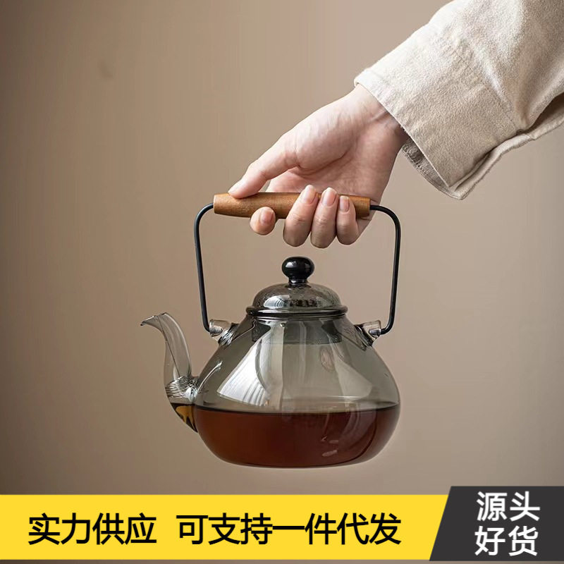 玻璃煮茶壶烟灰色日式耐热提梁烧水壶过滤大容量电陶炉用茶壶套装