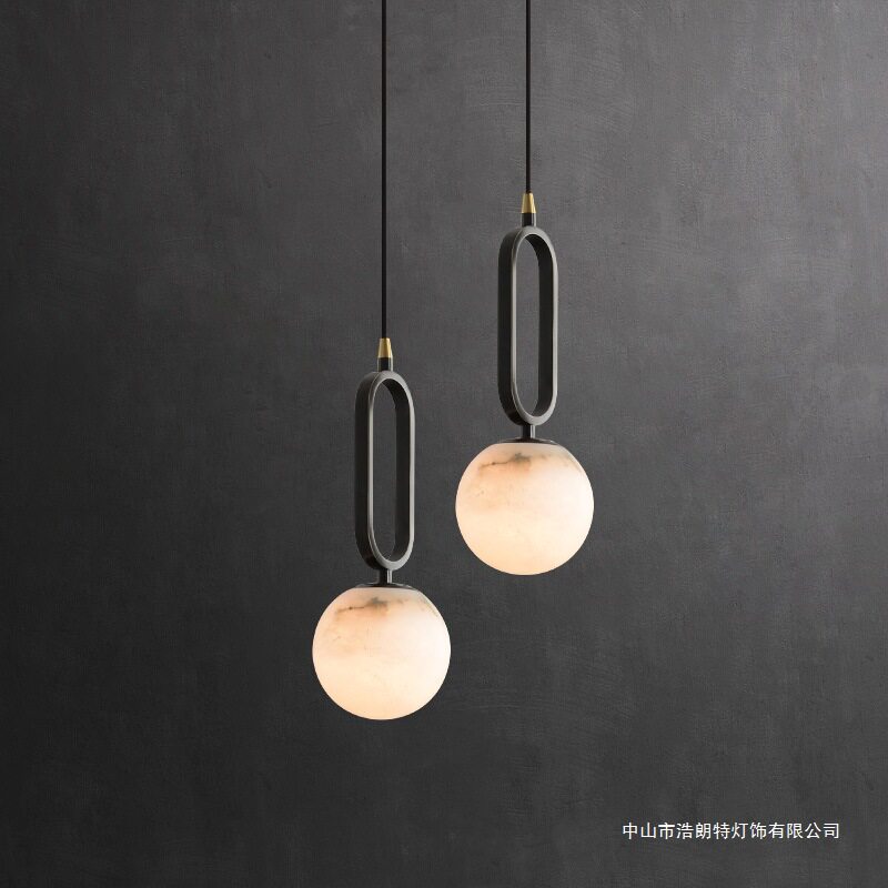 现代新中式简约卧室床头小吊灯设计师轻奢创意过道玄关云石全铜灯
