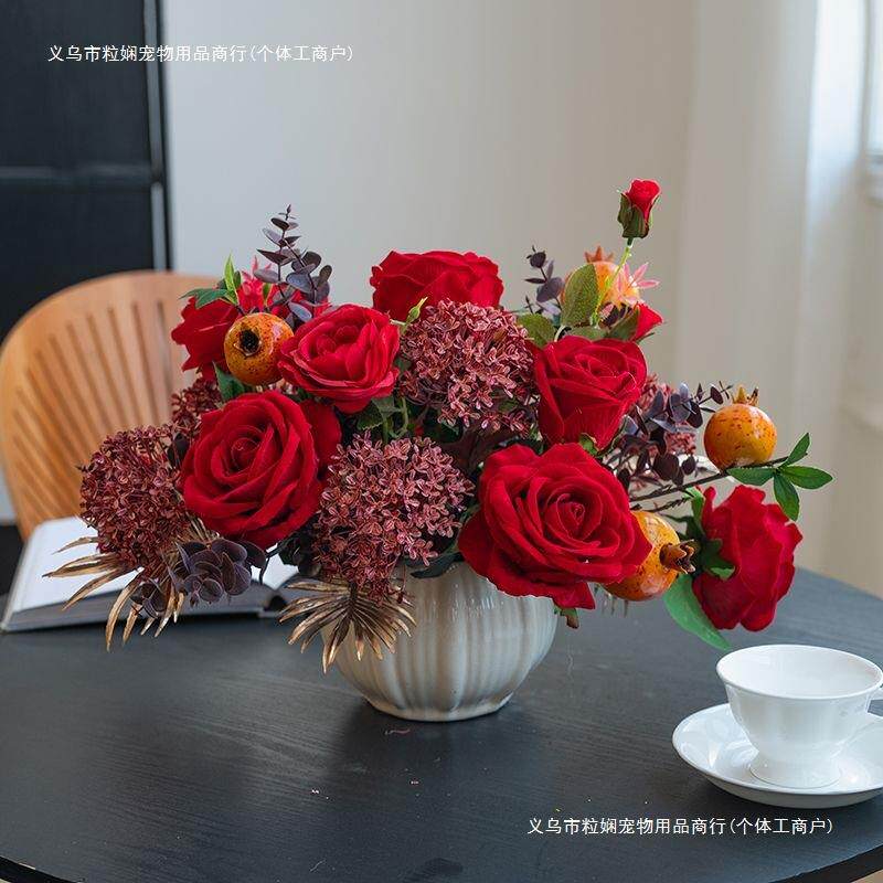 花艺套装家居餐桌桌面轻奢摆件摆设假花装饰花绢花客厅花艺