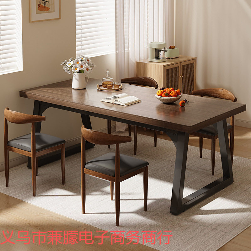 餐桌家用小户型实木桌简约出租屋客厅吃饭桌长方形4-6人桌椅组合