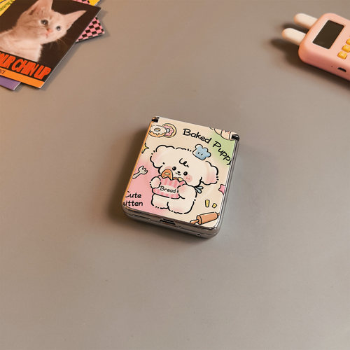 面包早点小狗中轴磁吸适用华为pocket2手机壳purax硬nova三星zflip765卡通oppofindn3荣耀v小米mixflip2男女