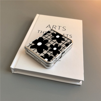 格纹黑花适用华为purax手机壳小米mixflip硬nova三星zflip7 6 4w壳pocket2卡通p50oppofindn3n2女vivox