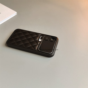 黑色菱格适小米17promax手机壳荣耀400华为pura80硬70pro高级感xiaomi15s简约nova14Ultra时尚 mate70男女6013